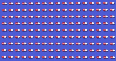 blue Background with pills. Backdrop with bright pattern for instagram, facebook, youtube channel. Animation 3d render, 3D illustration