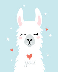 Llama Alpaca, Valentine's Day card stock illustration. Abstract, Albino, Animal, Animal Hair, Animal Wildlife