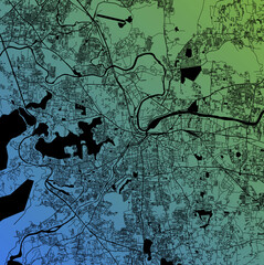 Pune, Maharashtra, India (IND) - Urban vector megacity map with parks, rail and roads, highways, minimalist town plan design poster, city center, downtown, transit network, gradient blueprint