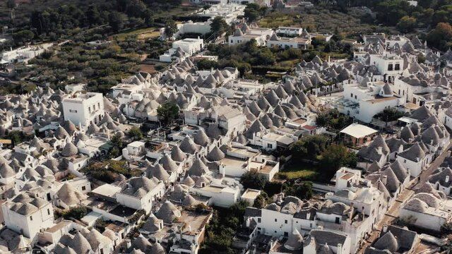 Aerial view over Alberobello in Italy.