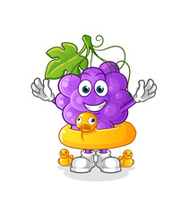 Grape with duck buoy cartoon. cartoon mascot vector