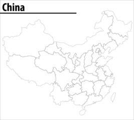 China map illustration vector detailed China map with region names.
