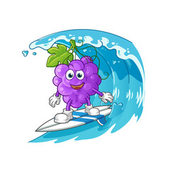 Grape surfing character. cartoon mascot vector