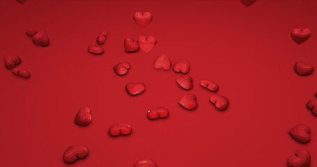 Romantic cute red falling polygonal hearts. Valentines Day. event background. 3D rendering 3D illustration