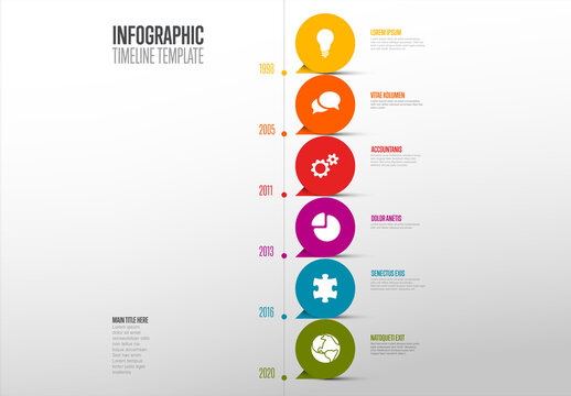 Minimalistic Vertical Timeline Layout with Colorful Bubbles