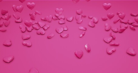 Pink cute falling polygonal hearts. Valentines Day. event background. 3D rendering 3D illustration