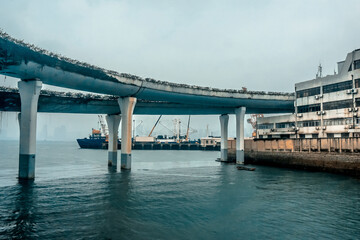 Bay bridge and pier in Xiamen city in China
