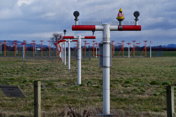 Fototapeta na wymiar Landing lights at military airport of Swiss air force.