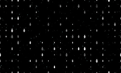 Seamless background pattern of evenly spaced white vases of different sizes and opacity. Vector illustration on black background with stars