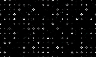 Obraz premium Seamless background pattern of evenly spaced white water lily symbols of different sizes and opacity. Vector illustration on black background with stars