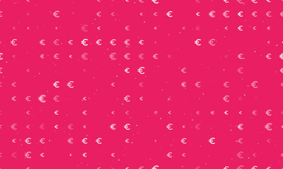 Seamless background pattern of evenly spaced white euro symbols of different sizes and opacity. Vector illustration on pink background with stars