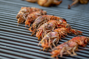BBQ grilled prawns and llangoustines. Street food