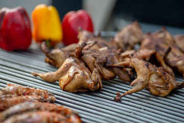 Lots of grilled quail and barbecue chickens. Street food