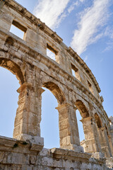Obraz premium Ancient Roman amphitheater arena ruins in Pula, Croatia.