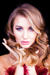 Fototapeta premium Luxury woman portrait with perfect hair and make-up blonde woman
