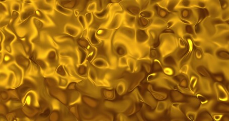 Golden wave liquid background. Glamour satin lava texture 3D rendering 3D illustration