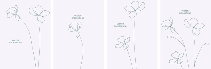 Set of vector abstract backgrounds templates in minimal style with flowers.	
