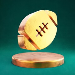 Football Ball icon. Fortuna Gold Football Ball symbol on golden podium.