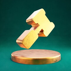 Gavel icon. Fortuna Gold Gavel symbol on golden podium.