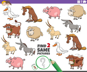 find two same farm animals educational task for children
