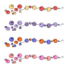 Set of colored hand drawn beads and necklaces in four versions. Isolated vector illustration in doodle style