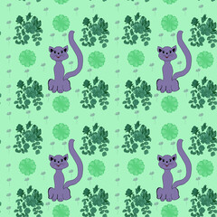 Cats on a floral green background