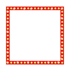 Retro frame with light bulb. Vintage empty frame template on white background. Vector illustration.