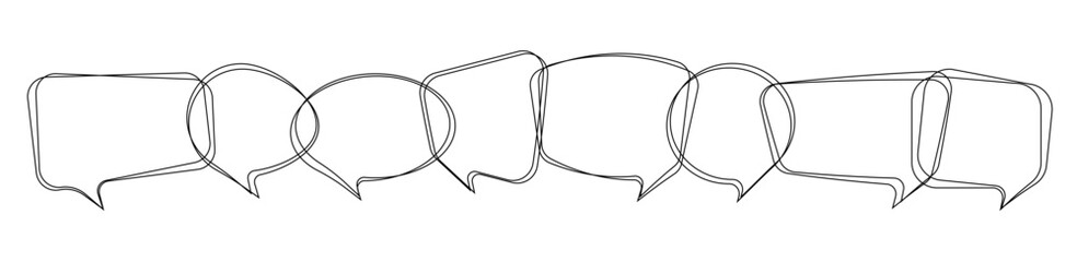 Set of speech bubble in hand drawn style. Blank line message bubbles icon. Communication symbols isolated on white background. Vector illustration eps10.