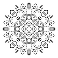 Contour mandala for color book. Monochrome illustration. Symmetr