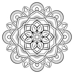 Contour mandala for color book. Monochrome illustration. Symmetr