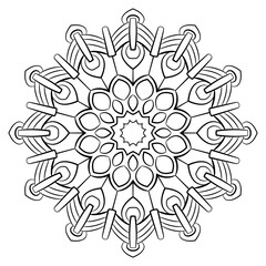 Contour mandala for color book. Monochrome illustration. Symmetr