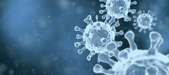 Virus bacteria or microorganisms under a microscope on a blue background. 3D render bacteria.