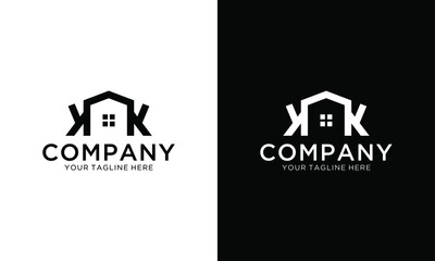 letters kk house windows design logo vector template on a black and white background.