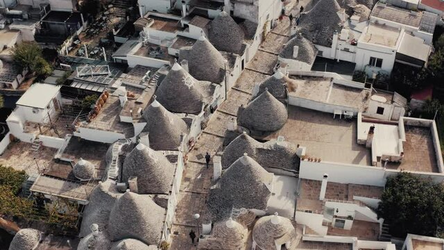 Aerial view over Alberobello in Italy.