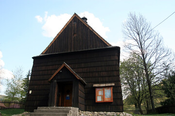 Old traditional wooden church in Zlobek village, Bieszczady Mountains, Poland