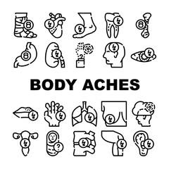 Body Aches Problem Collection Icons Set Vector