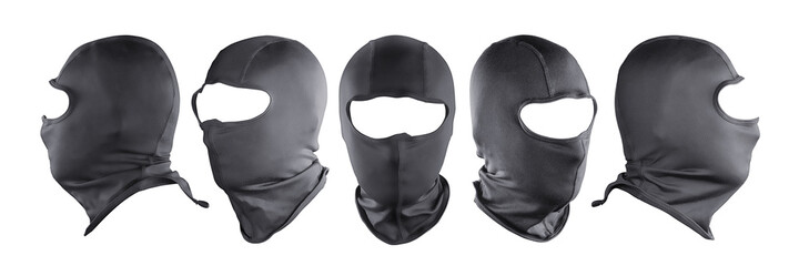 Black full face mask (balaclava) different views set isolated with clipping path - obrazy, fototapety, plakaty