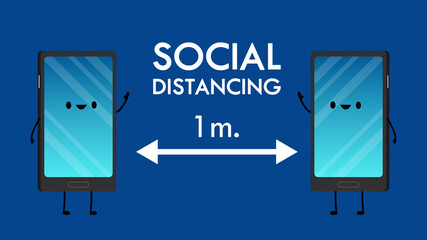 Smartphone character vector. social distancing poster.
