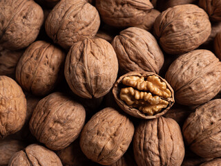 Whole Walnut closeup. Nuts background