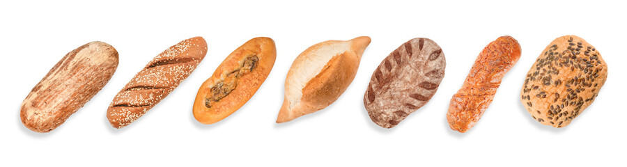 Round bread set in the row isolated with clipping path