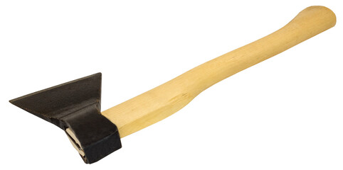 axe with wooden handle on white