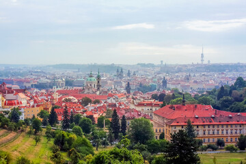 Obraz premium View over historic center of Prague with castle, Czech Republic
