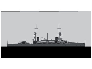 HMS AGINCOURT 1914. Royal Navy battleship. Vector image for illustrations and infographics.