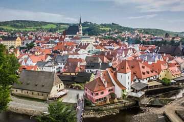 Fototapeta na wymiar Spring panorama aerial view of Cesky Krumlov. Czech republic