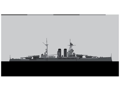 HMS QUEEN ELIZABETH 1915. Royal Navy battleship. Vector image for illustrations and infographics.