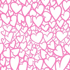 Pattern pink hearts on white background 
