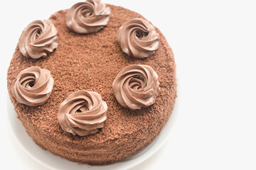 truffle cake on white background, chocolate cake 