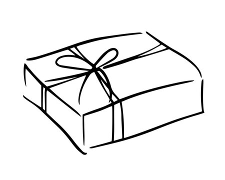 Outline image of a box. Hand drawn doodle illustration, black image on white background. Linear art. Vector illustration.