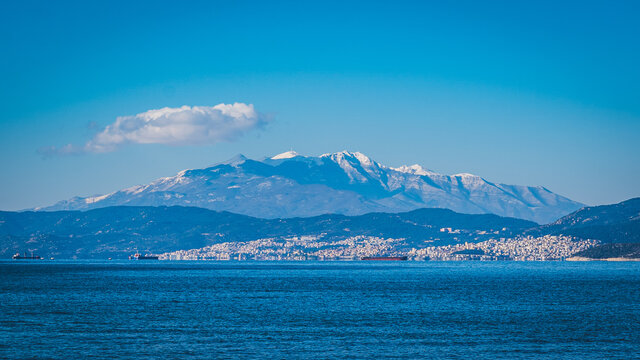  kavala city with Paggaio mountain at background