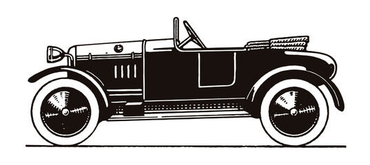 Antique open two-seater cyclecar in side view, after an illustration from the early 20th century